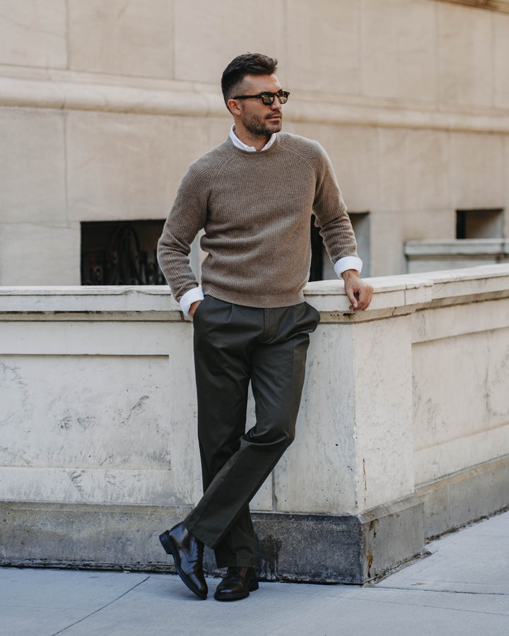 Grobstrick-Pullover 100% Merino in Hellbraun