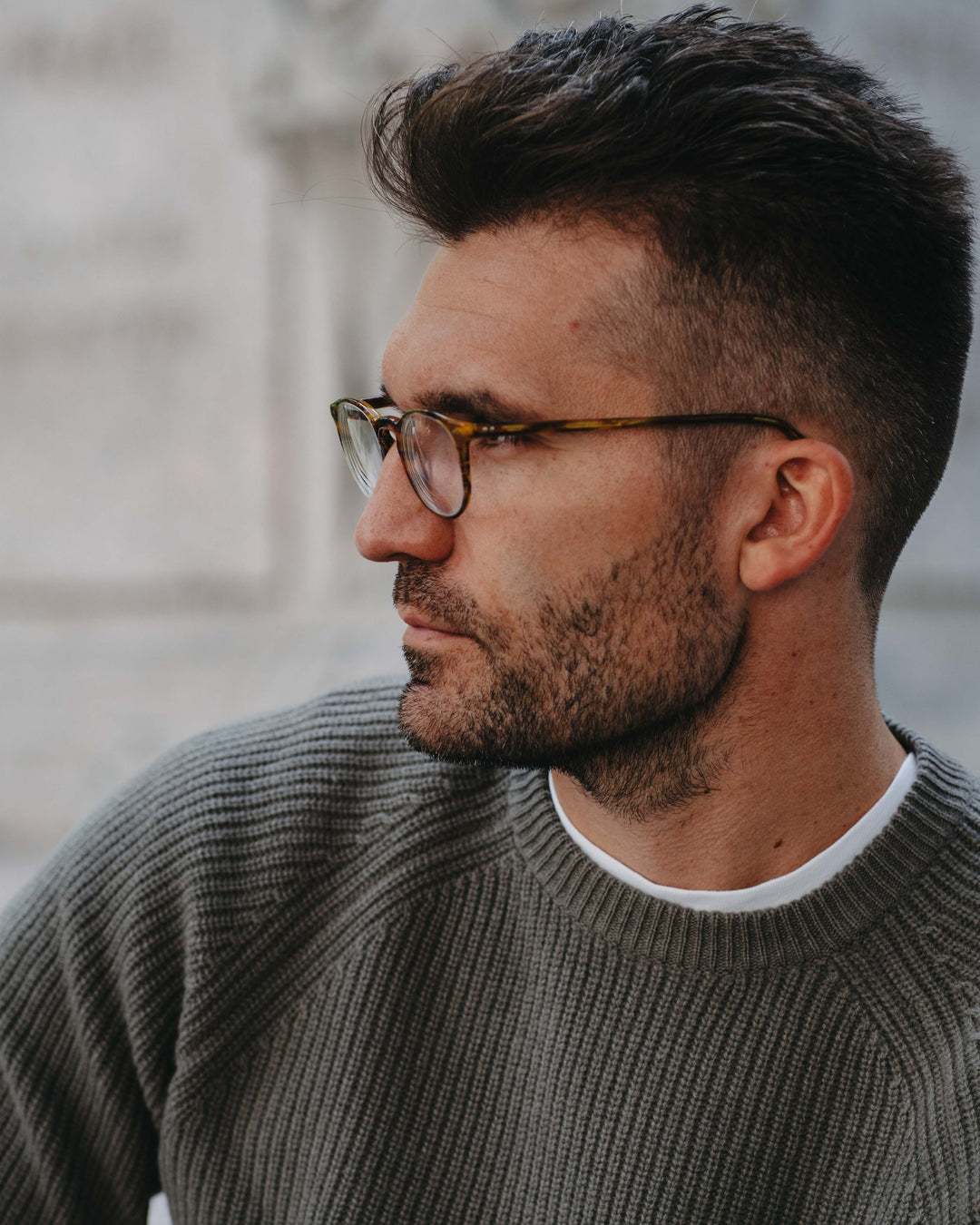 Grobstrick-Pullover 100% Merino in Olive