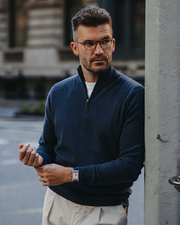 Half-Zip Pullover Kaschmirmix in Blau