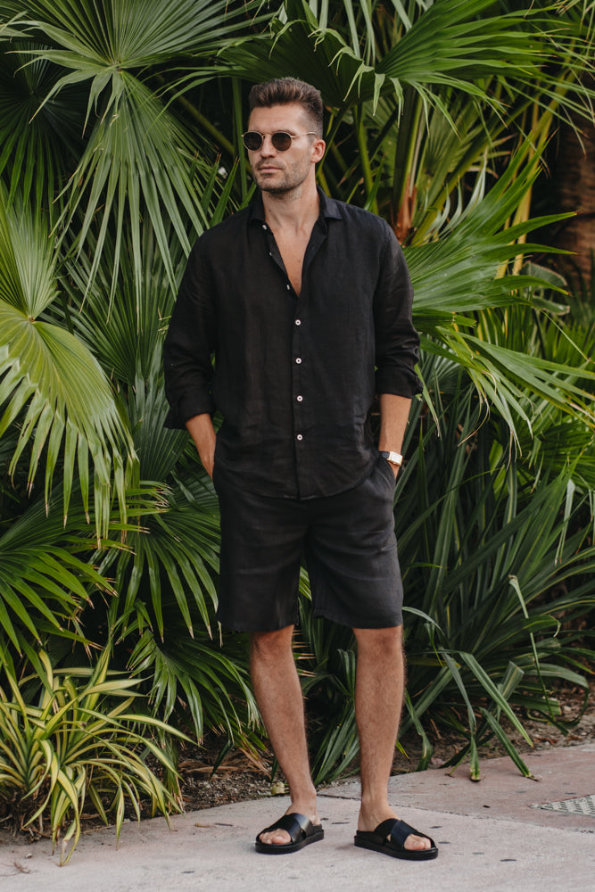 Leinenshorts Nero