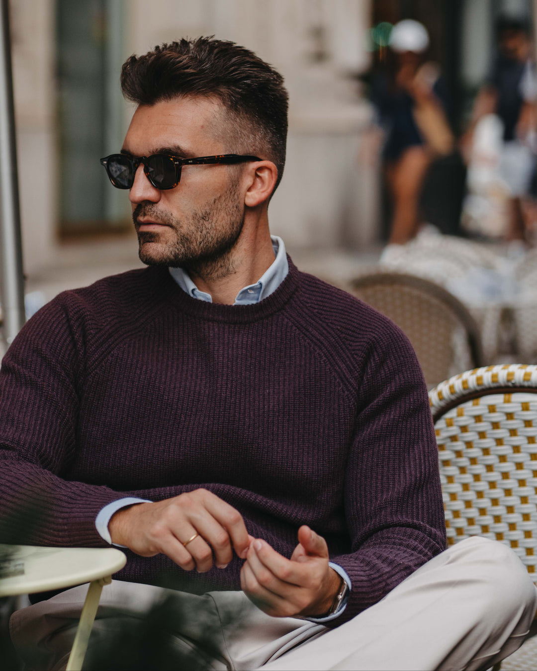 Grobstrick-Pullover 100% Merino in Pflaume