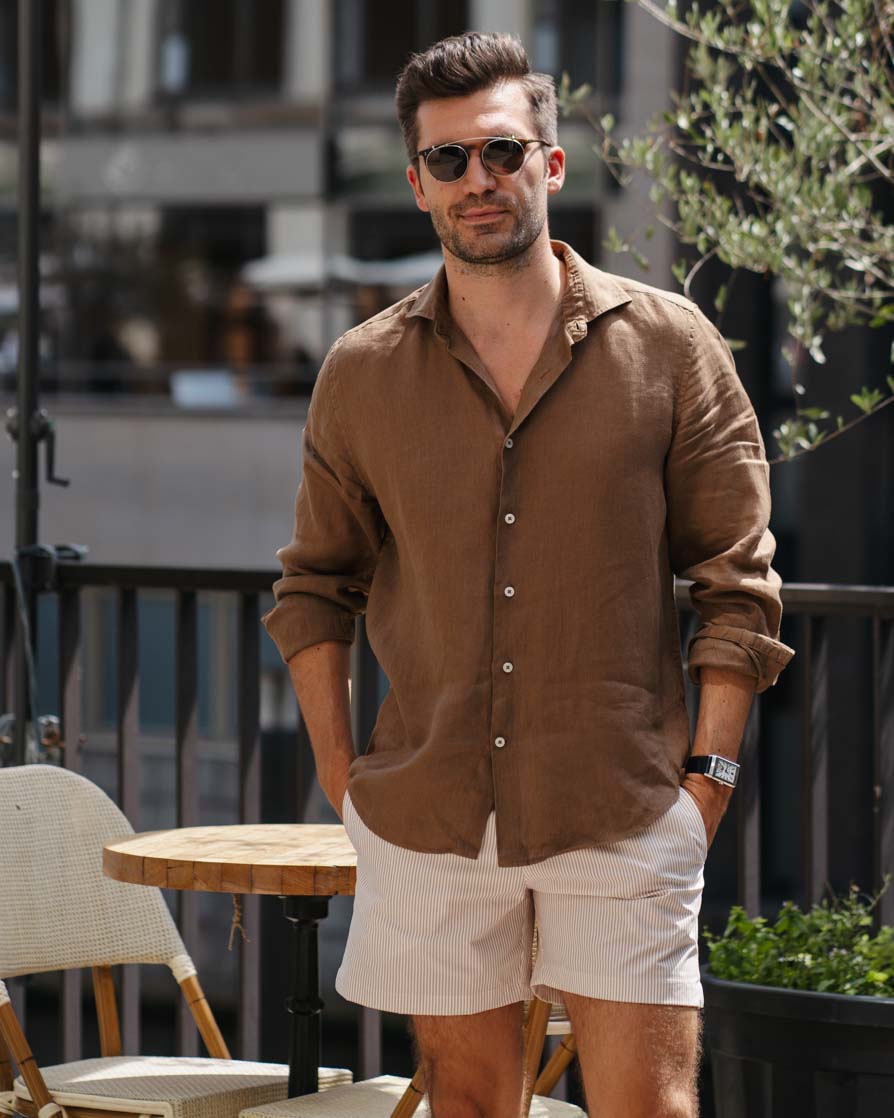 Badehose Beige gestreift