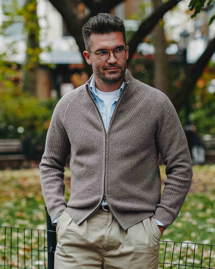 Grobstrick-Jacke 100% Merino in Hellbraun