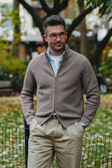 Grobstrick-Jacke 100% Merino in Hellbraun