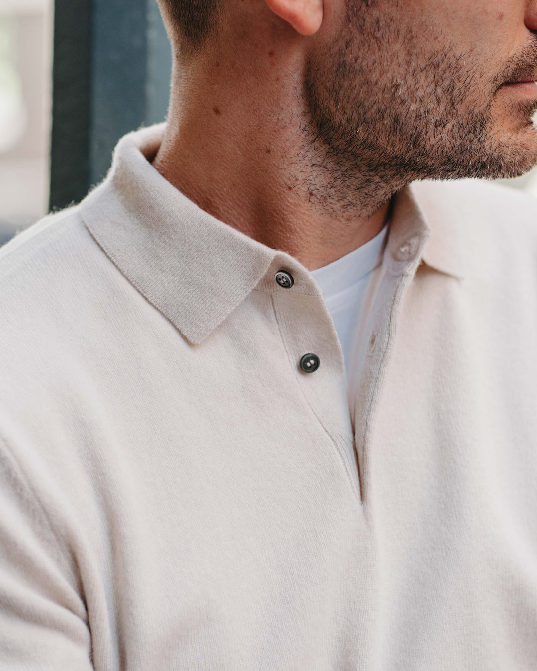 Langarm Polo Kaschmir-Mix in Hellbeige