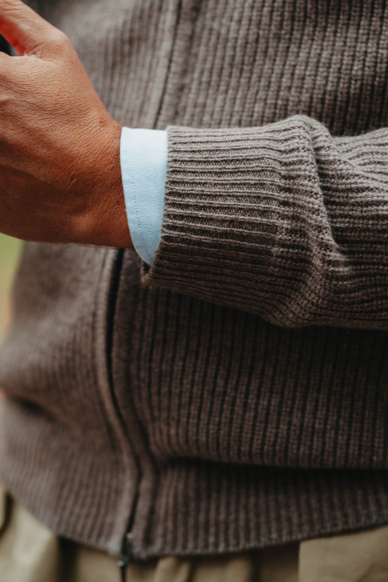 Grobstrick-Jacke 100% Merino in Hellbraun