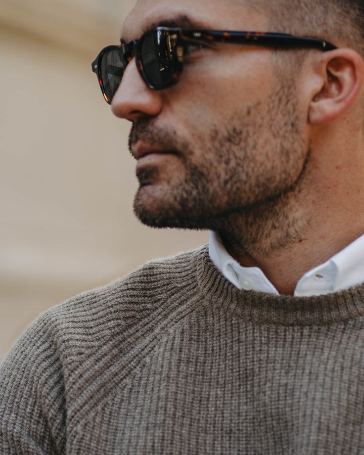 Grobstrick-Pullover 100% Merino in Hellbraun