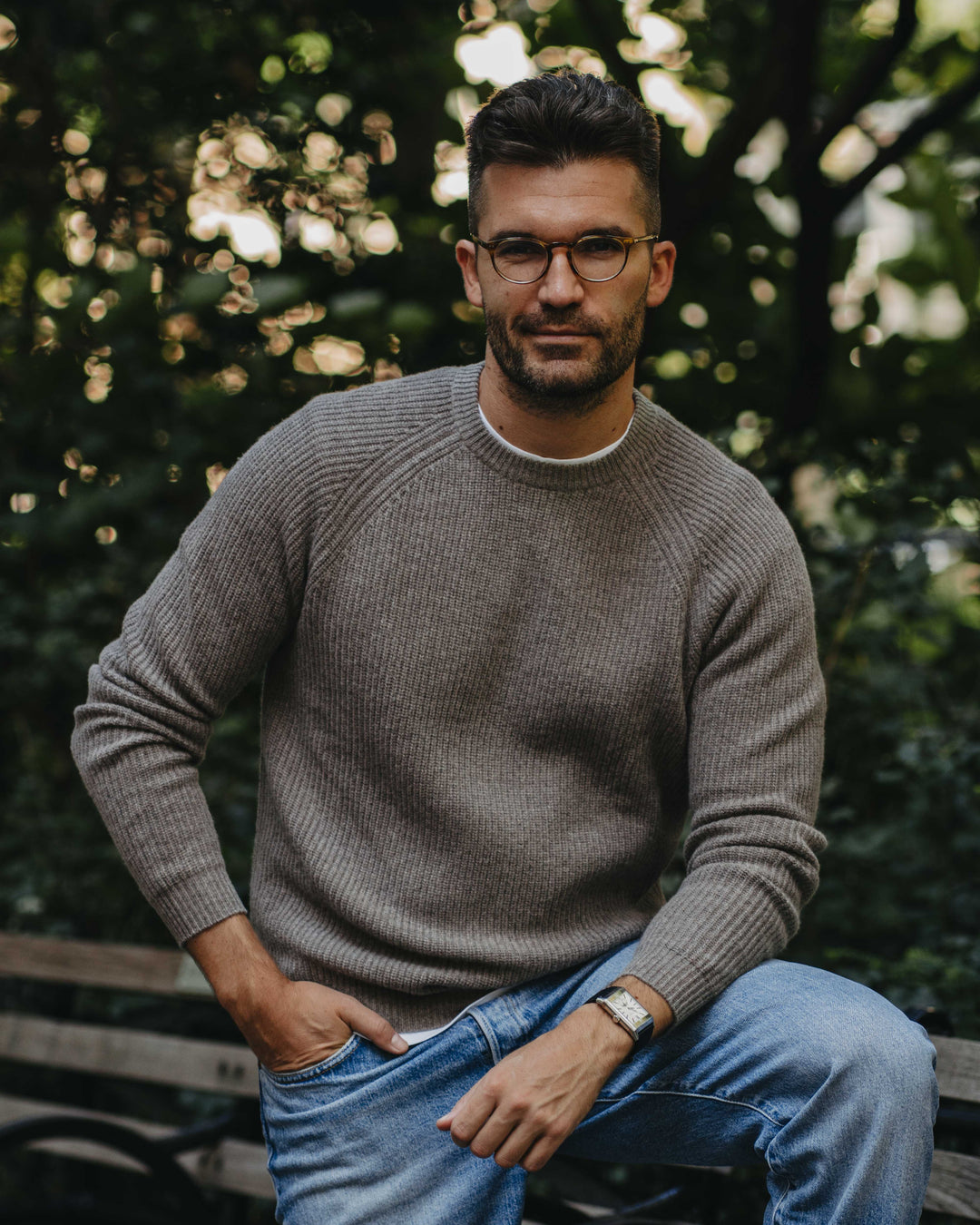 Grobstrick-Pullover 100% Merino in Hellbraun