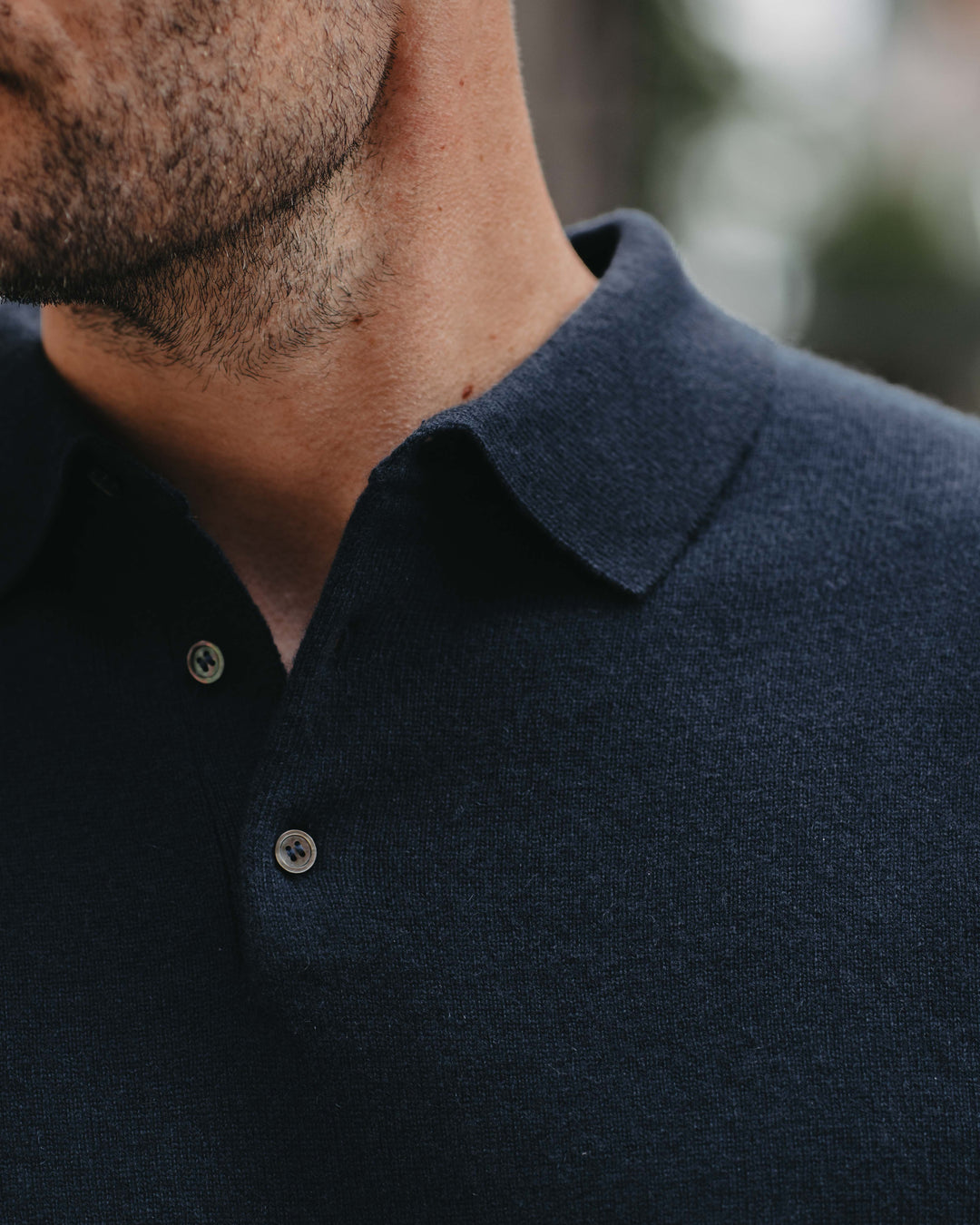 Langarm Polo Kaschmir-Mix in Blau
