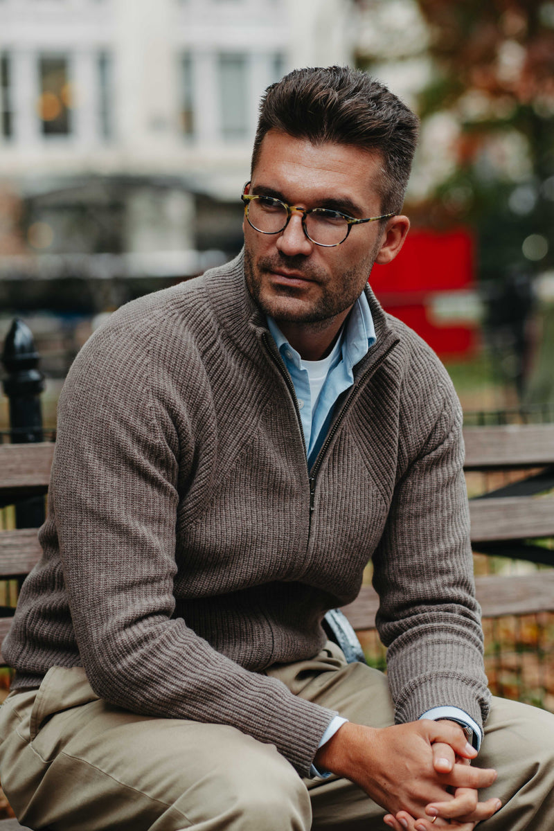 Grobstrick-Jacke 100% Merino in Hellbraun