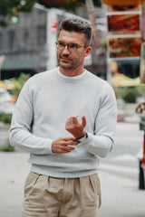 Grobstrick-Pullover 100% Merino in Hellgrau