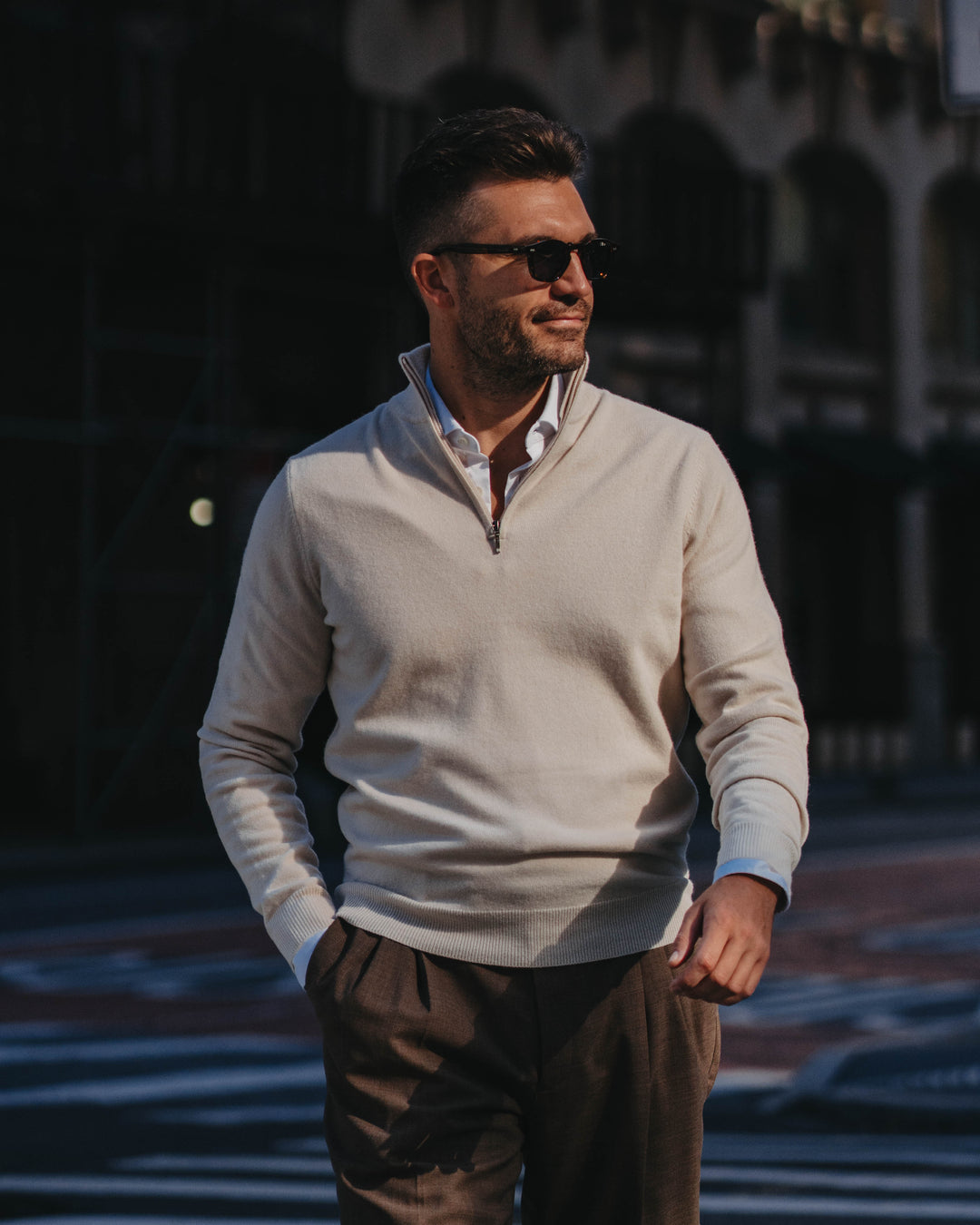 Half-Zip Pullover Kaschmirmix in Hellbeige