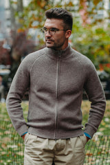 Grobstrick-Jacke 100% Merino in Hellbraun