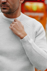 Grobstrick-Pullover 100% Merino in Hellgrau