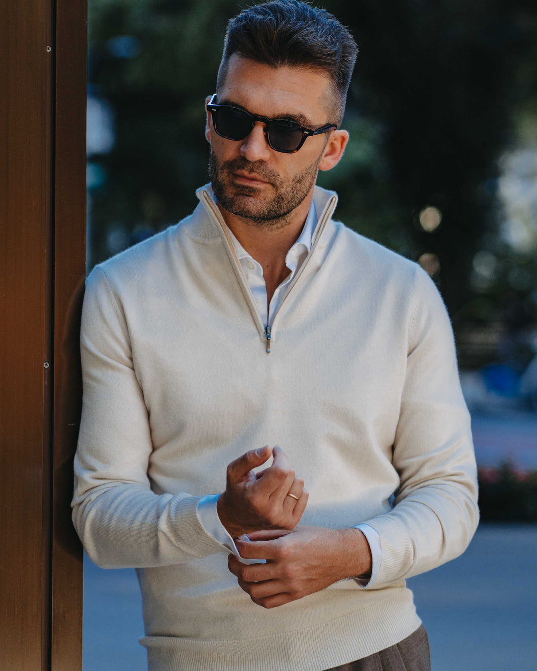 Half-Zip Pullover Kaschmirmix in Hellbeige