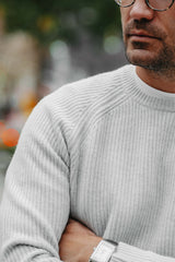 Grobstrick-Pullover 100% Merino in Hellgrau