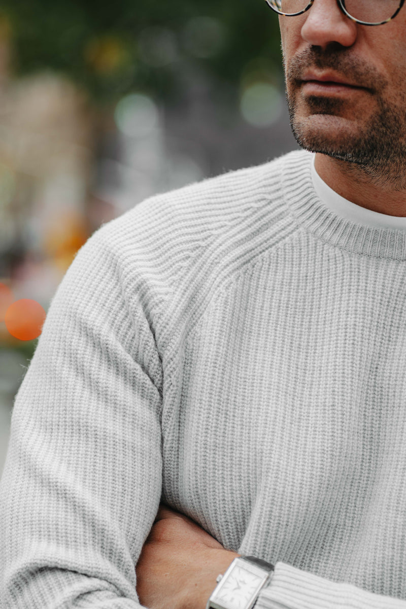 Grobstrick-Pullover 100% Merino in Hellgrau