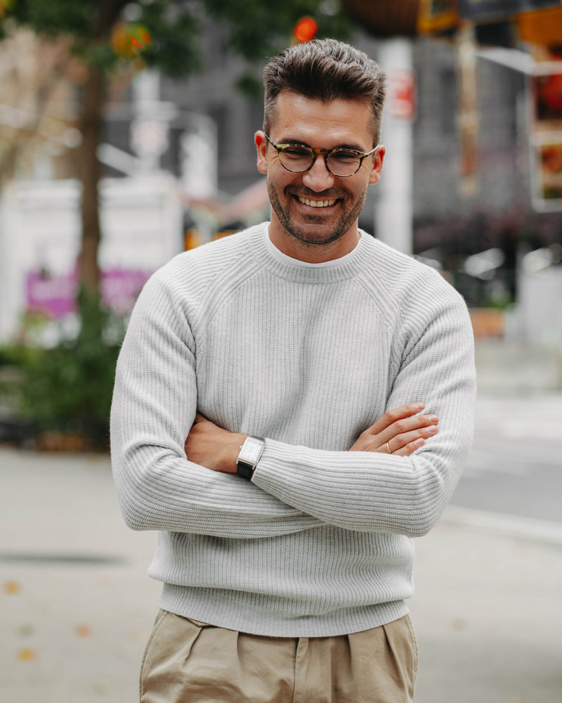 Grobstrick-Pullover 100% Merino in Hellgrau