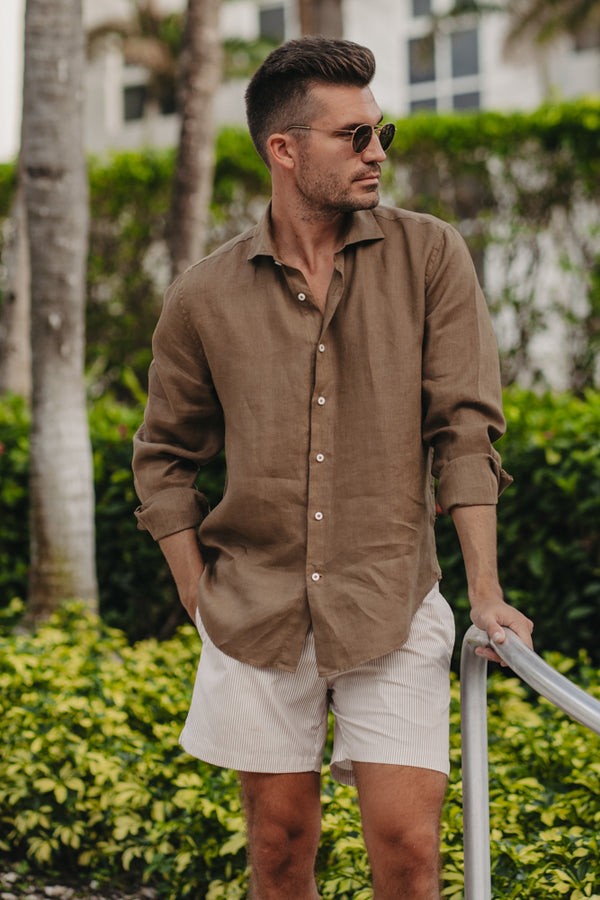 トップス Uhr / Linen Balloon Camisole/ BROWN Leinenhemd Cappucino – Frederic's