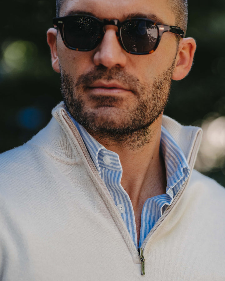 Half-Zip Pullover Kaschmirmix in Hellbeige