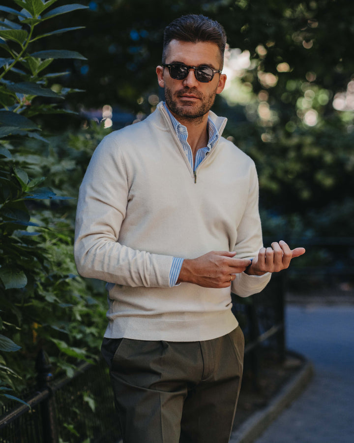 Half-Zip Pullover Kaschmirmix in Hellbeige