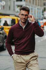 Half-Zip Kaschmir-Mix in Dunkelrot