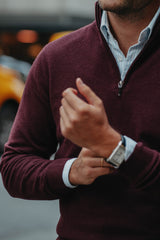 Half-Zip Kaschmir-Mix in Dunkelrot