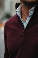 Half-Zip Kaschmir-Mix in Dunkelrot