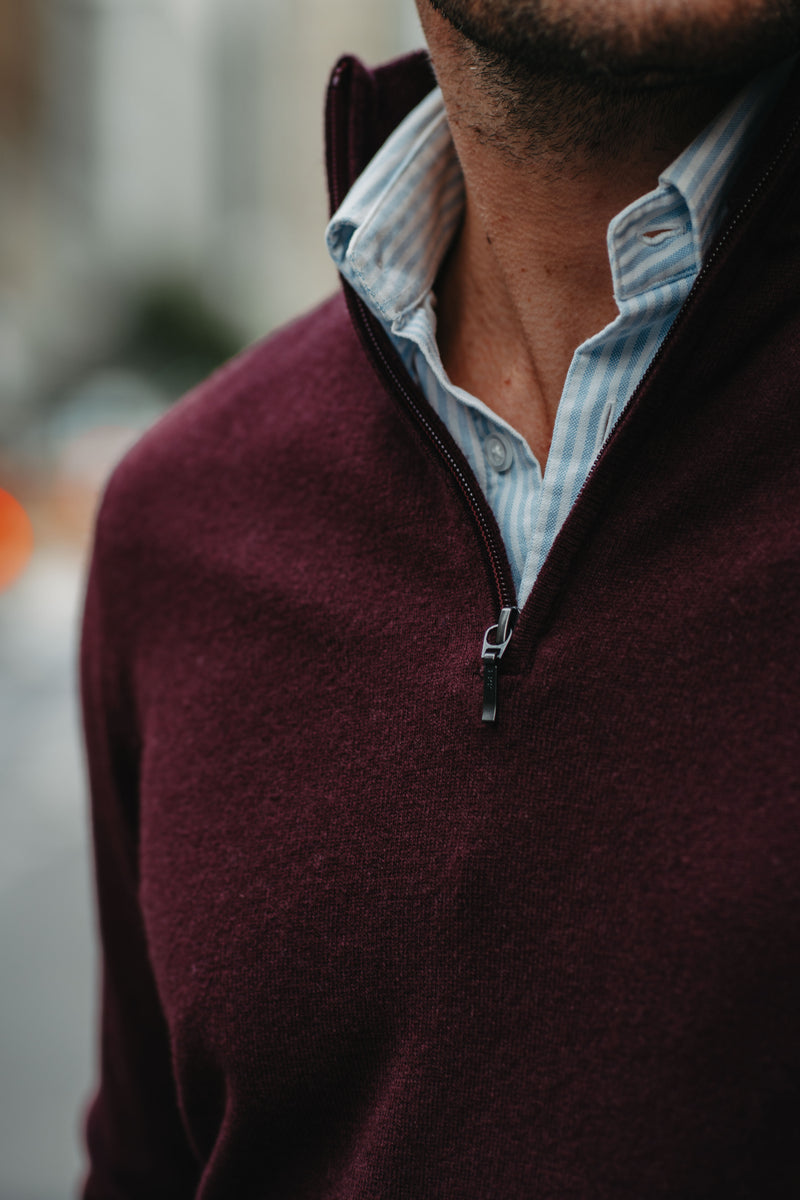 Half-Zip Kaschmir-Mix in Dunkelrot
