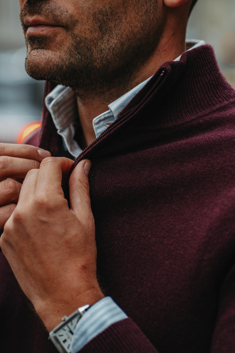 Half-Zip Kaschmir-Mix in Dunkelrot