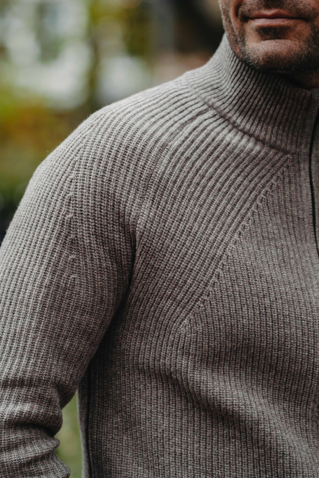 Grobstrick-Jacke 100% Merino in Hellbraun