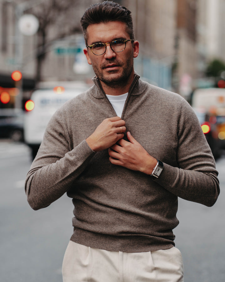 Half-Zip Pullover Kaschmirmix in Hellbraun