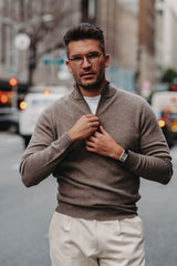 Half-Zip Pullover Kaschmirmix in Hellbraun