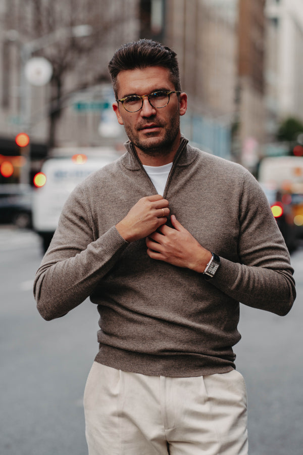 Half-Zip Pullover Kaschmirmix in Hellbraun