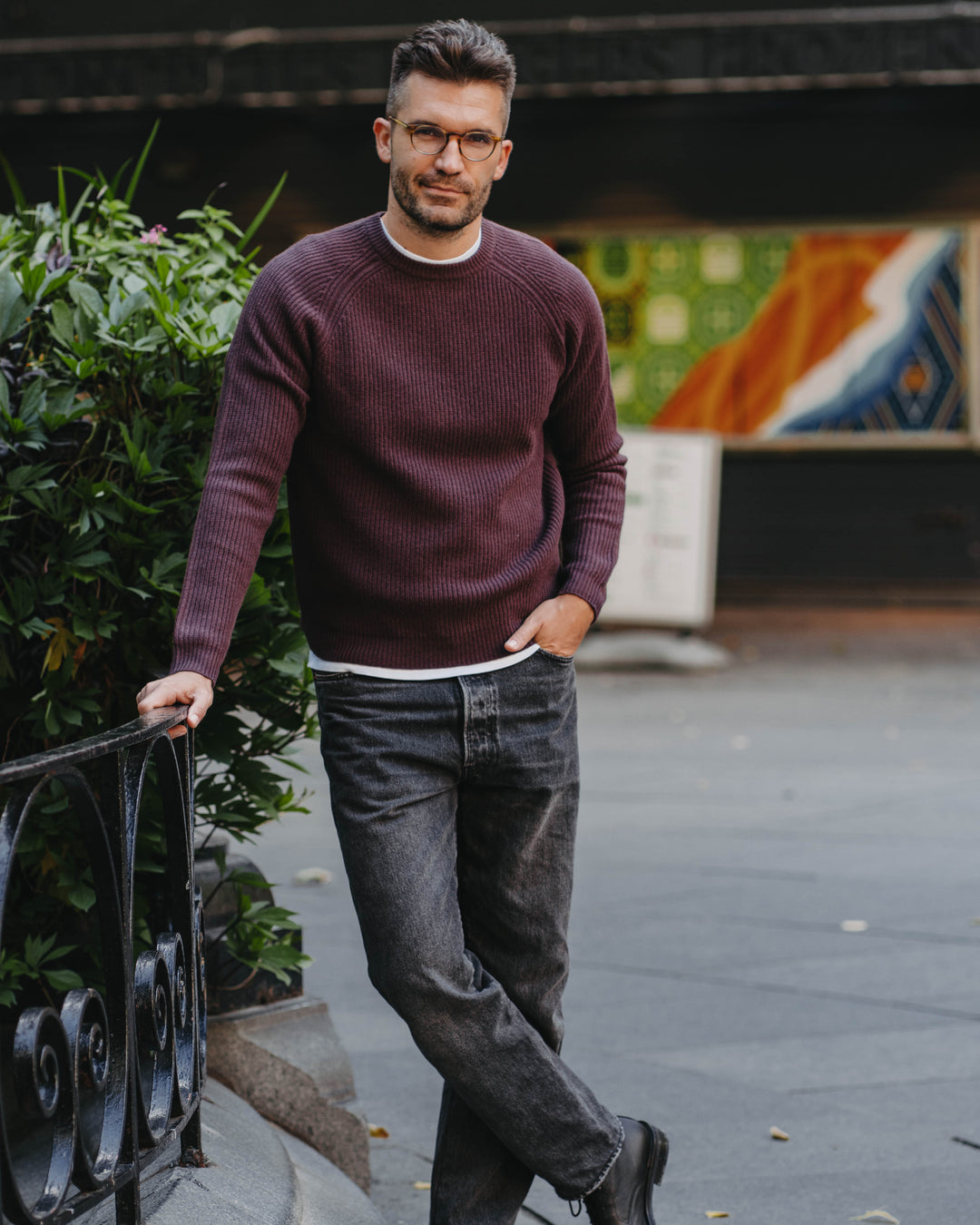 Grobstrick-Pullover 100% Merino in Pflaume
