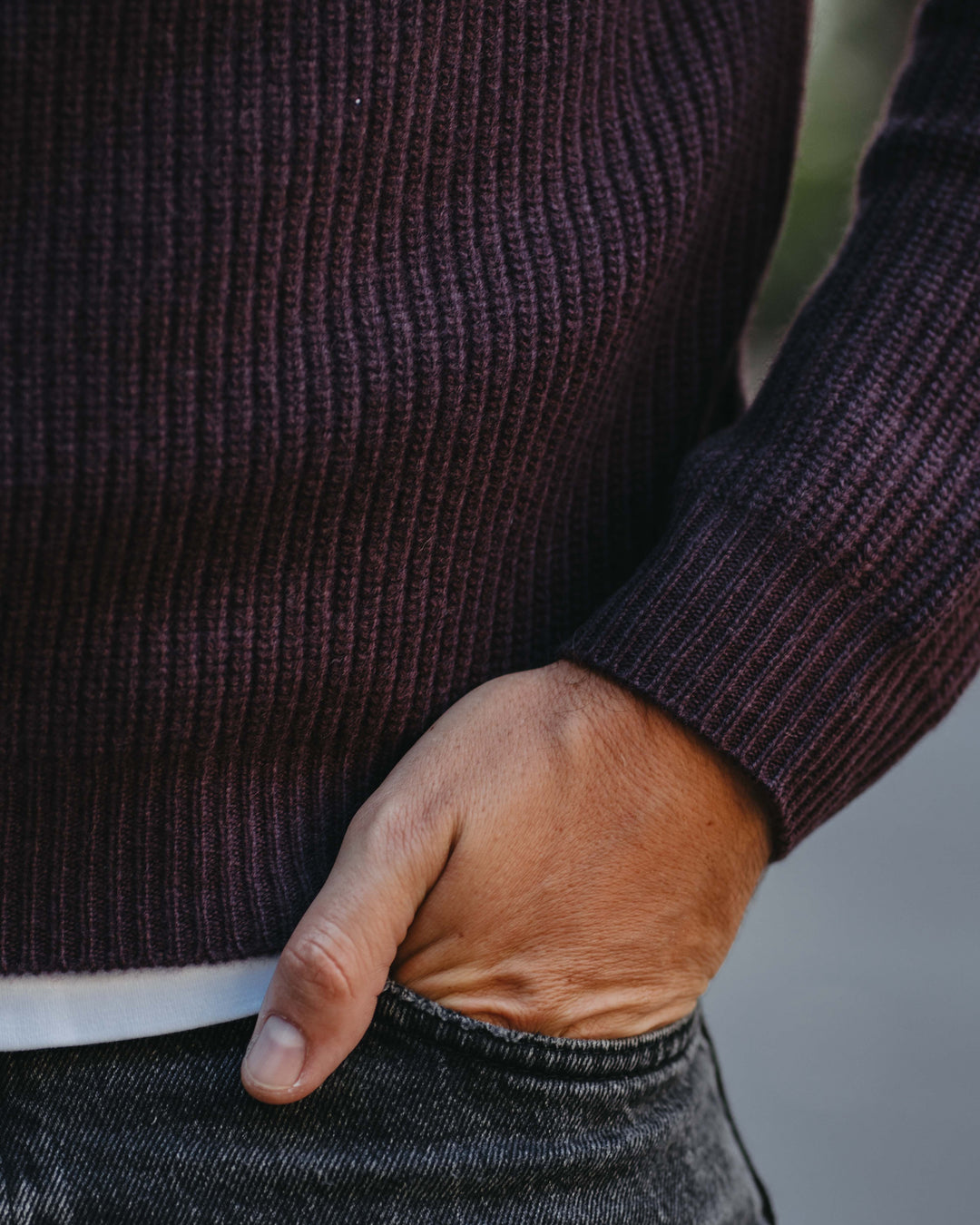 Grobstrick-Pullover 100% Merino in Pflaume