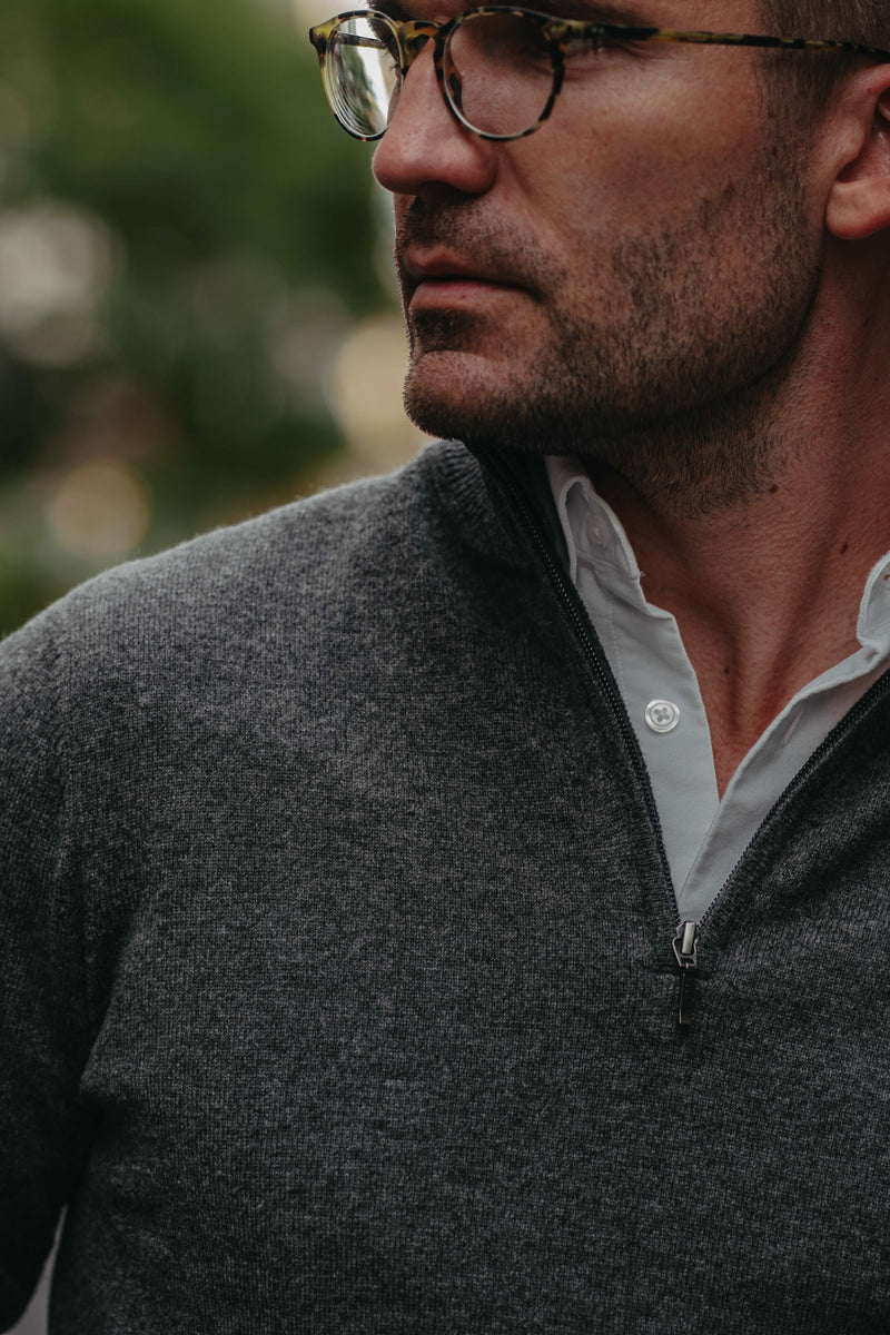 Half-Zip Kaschmir-Mix in Dunkelgrau