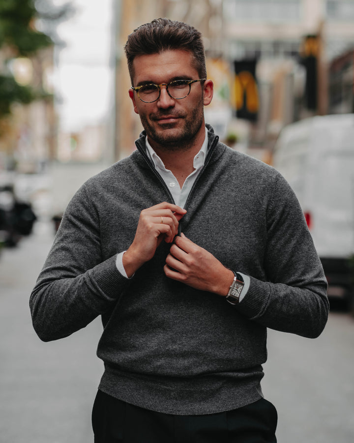 Half-Zip Kaschmir-Mix in Dunkelgrau