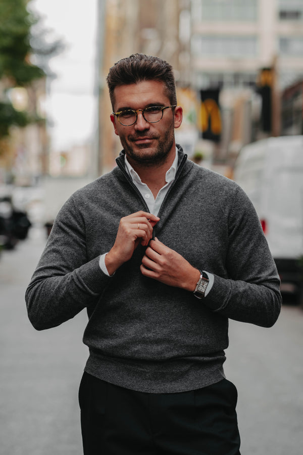 Half-Zip Kaschmir-Mix in Dunkelgrau