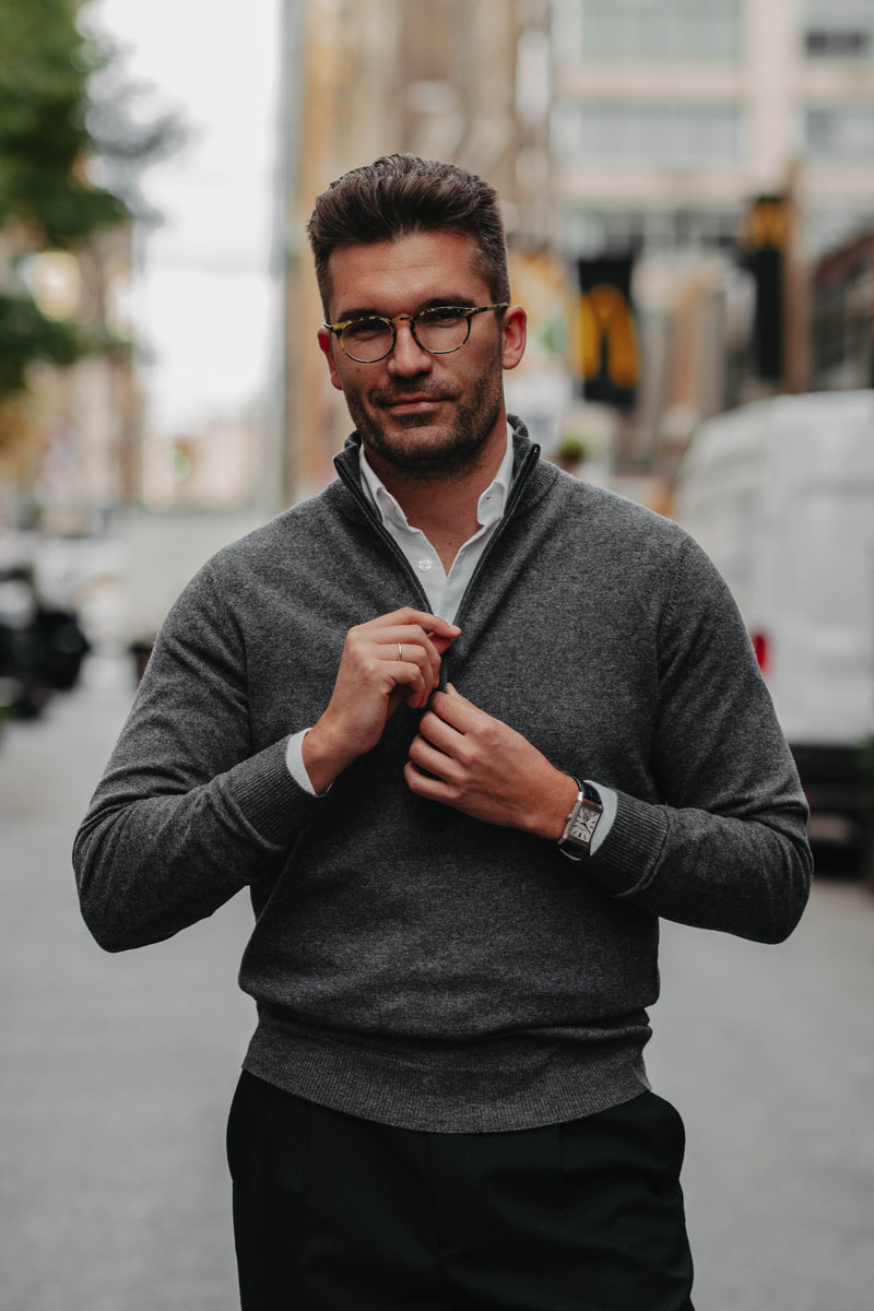 Half-Zip Kaschmir-Mix in Dunkelgrau