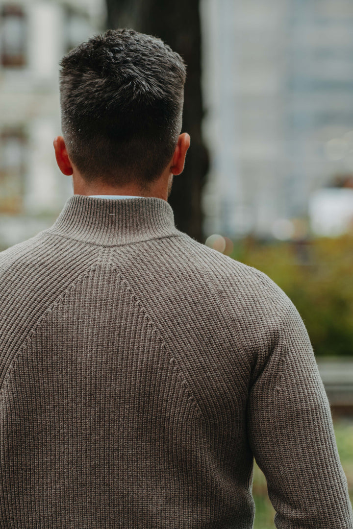 Grobstrick-Jacke 100% Merino in Hellbraun