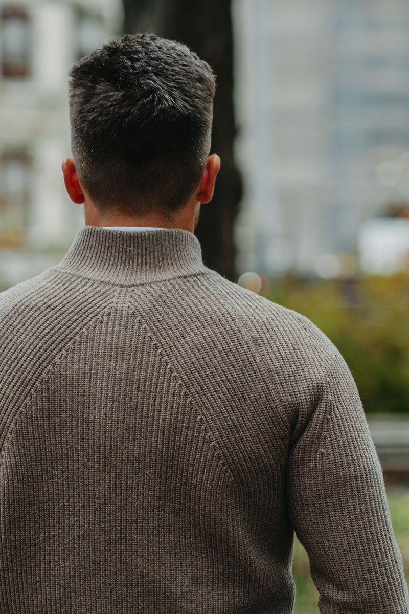 Grobstrick-Jacke 100% Merino in Hellbraun