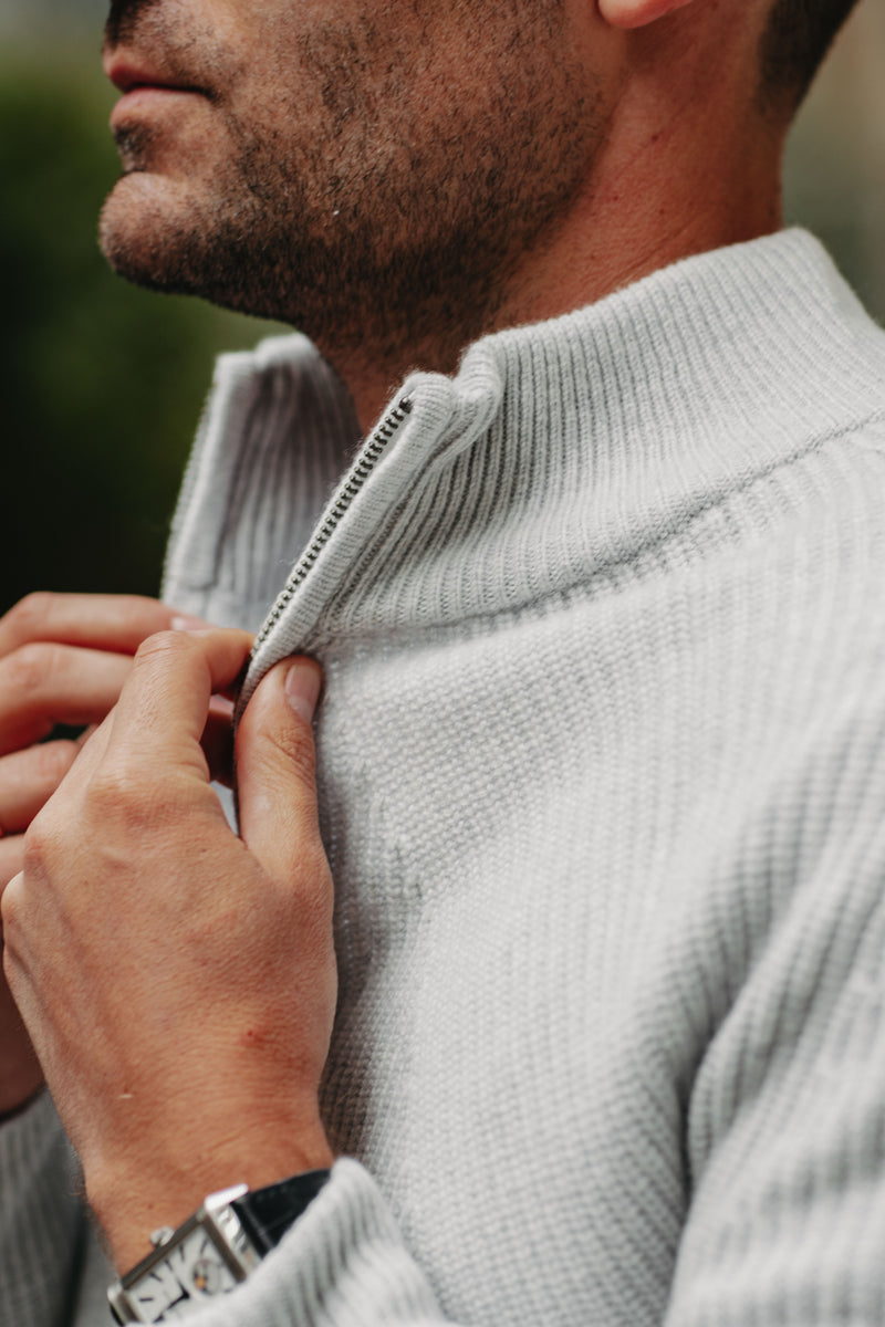 Grobstrick-Jacke 100% Merino in Hellgrau