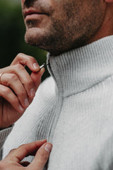 Grobstrick-Jacke 100% Merino in Hellgrau