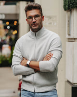 Grobstrick-Jacke 100% Merino in Hellgrau