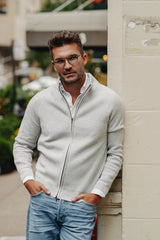 Grobstrick-Jacke 100% Merino in Hellgrau