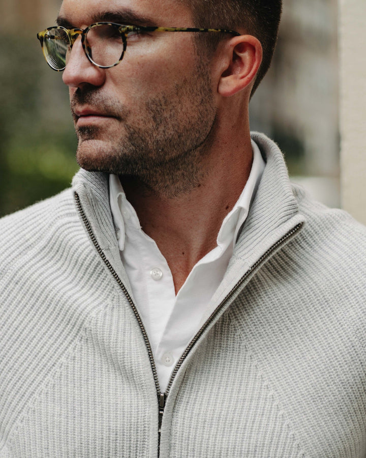 Grobstrick-Jacke 100% Merino in Hellgrau