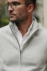 Grobstrick-Jacke 100% Merino in Hellgrau