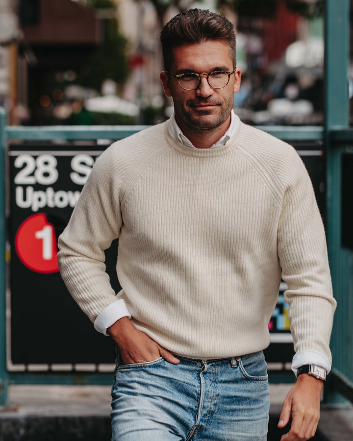 Grobstrick-Pullover 100% Merino in Off-White