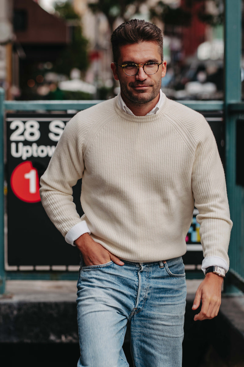 Grobstrick-Pullover 100% Merino in Off-White